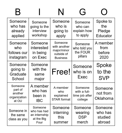 DSP Bingo Card