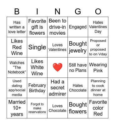 Valentine’s Day 💕❤️ Bingo Card