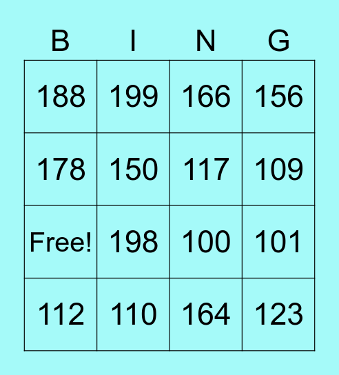 Numbers 100-200 Bingo Card