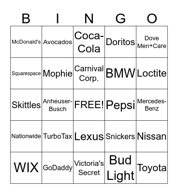 Super Bowl BINGO Card