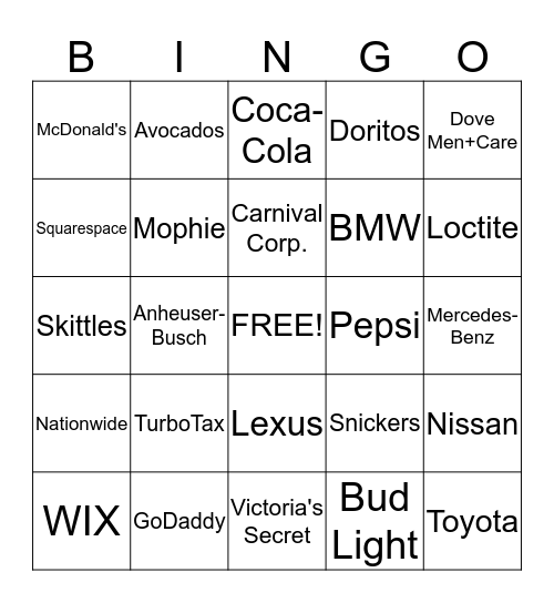 Super Bowl BINGO Card