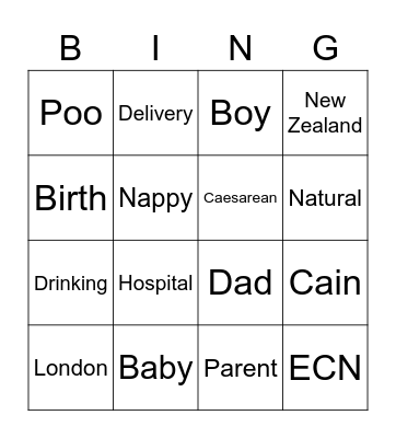 Su's Baby Shower Bingo Card