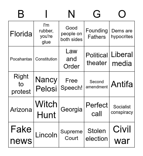 Impeachment Defense Bingo Card