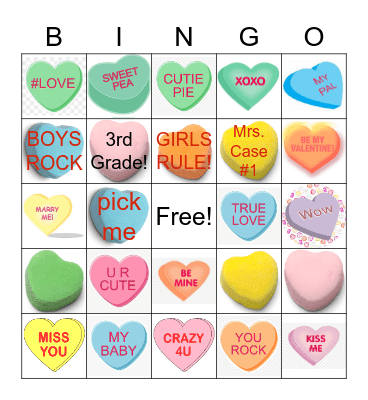 MRS. CASE'S VALENTINE'S DAY Bingo Card