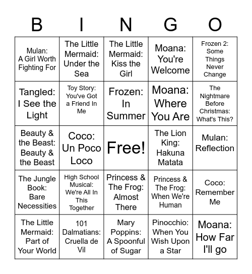 🎵Disney Song🎵 Bingo Card