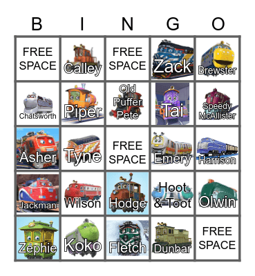 Chuggington Bingo Card