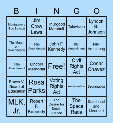 Civil Rights Movement Bingo Card