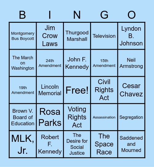 Civil Rights Movement Bingo Card