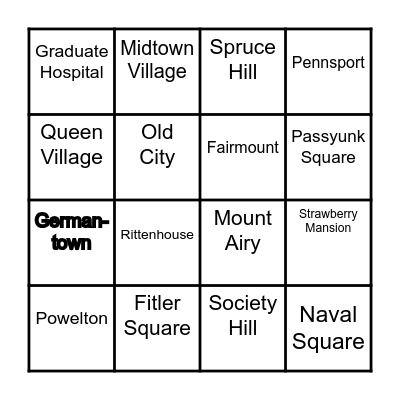 Philadelphia Neighborhood Bingo Card