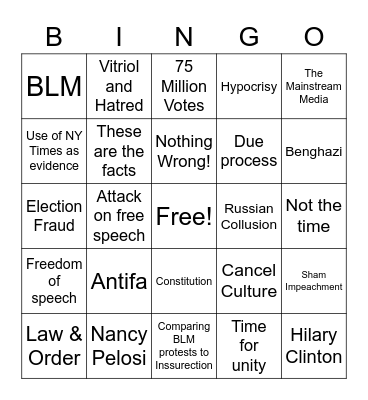 Impeachment Bingop Bingo Card