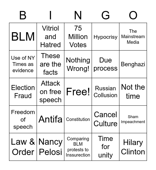 Impeachment Bingop Bingo Card