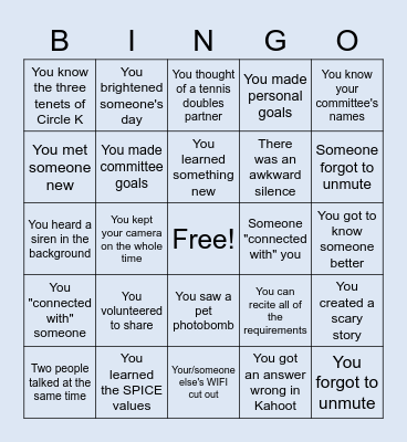 Circle K Bingo Card