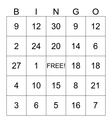 Multiplication by 2'3 and 3's Bingo Card