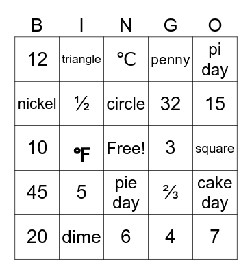 Math Bingo! Bingo Card