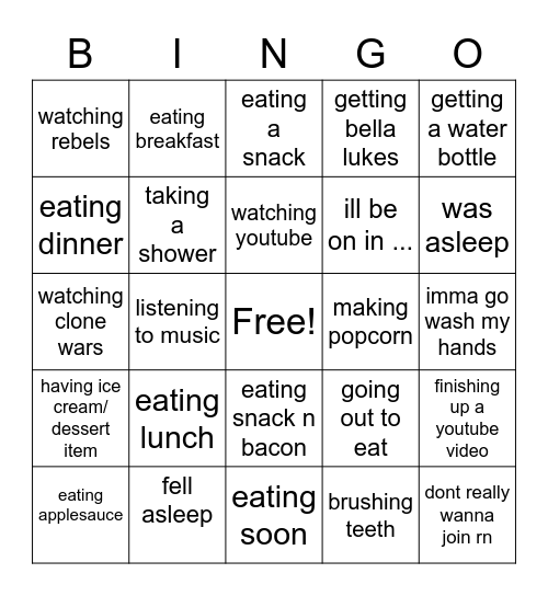 Weverin Excuse bingo board Bingo Card