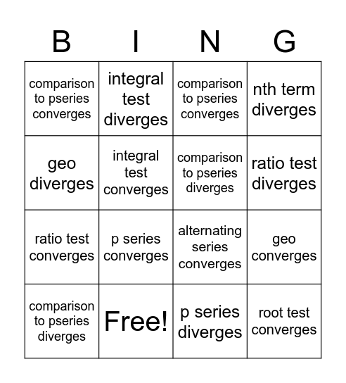 Series Bingo Card
