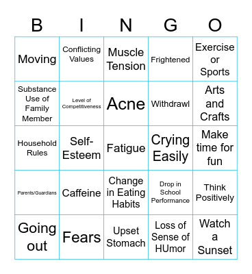 Stress Bingo Card
