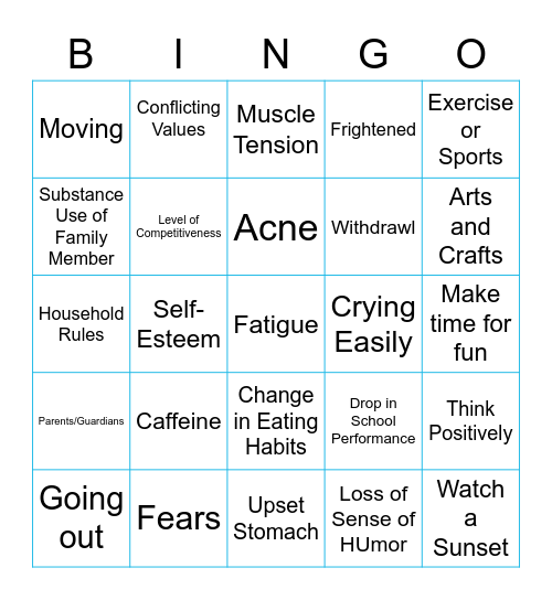 Stress Bingo Card