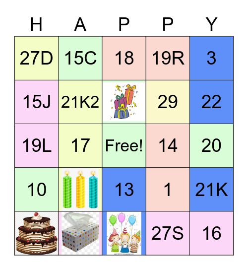 UnBirthday Bingo Card
