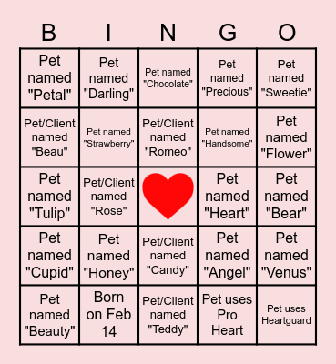 NVA Valentine's Day BINGO Card