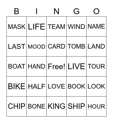 4-LETTER WORDS Bingo Card