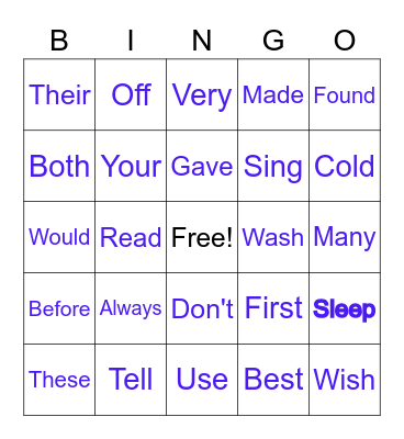 2nd Grade Sight Words Bingo Card