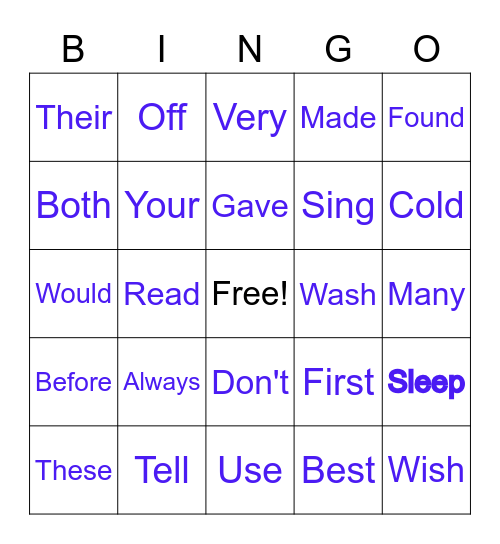 2nd Grade Sight Words Bingo Card