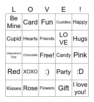 Valentine's Day Cousin Sleepover Bingo Card