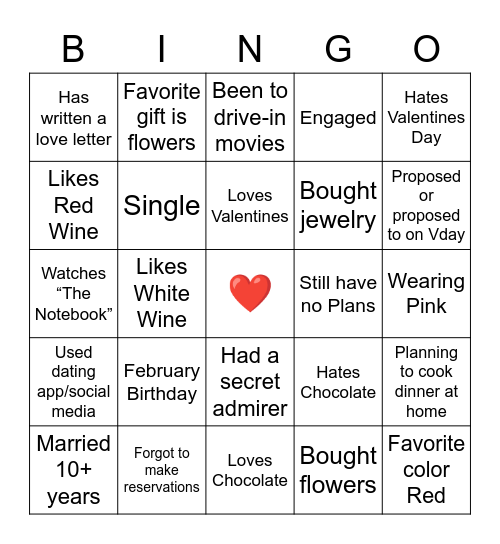 Valentine’s Day 💕❤️ Bingo Card