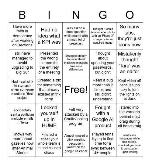 US/AR CARE team Bingo! Bingo Card