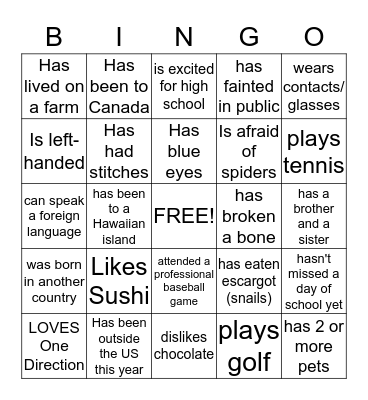 Untitled Bingo Card