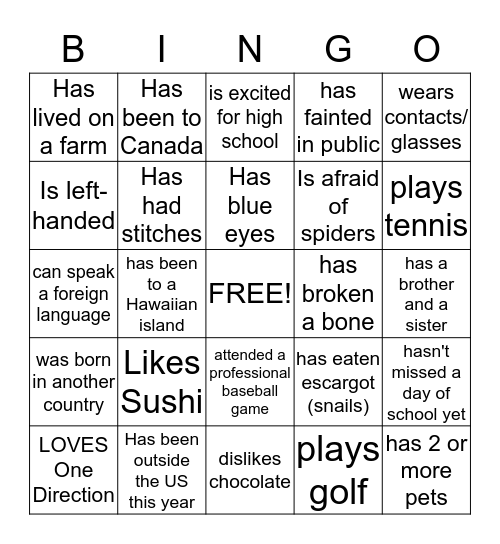 Untitled Bingo Card