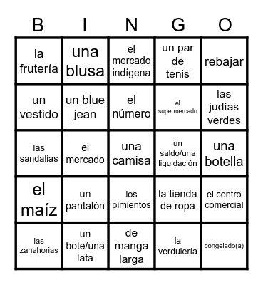 Vamos de Compras Bingo Card