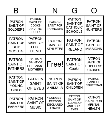 PATRON SAINTS RETREAT BINGO Card