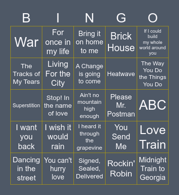 Motown Music Bingo Card