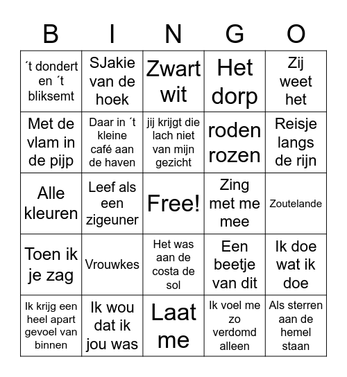 Nederlandse muziek bingo Card