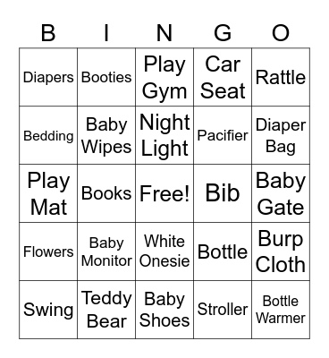 Kristen's Baby Bingo Card