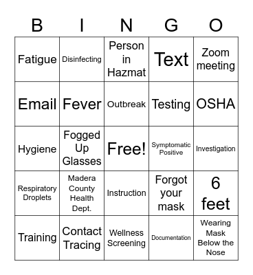 COVID-19 Bingo Card