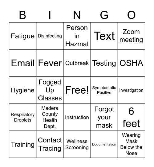 COVID-19 Bingo Card