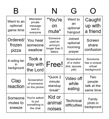 Ops Week Bingo Card