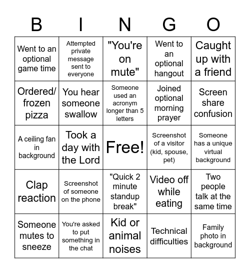 Ops Week Bingo Card