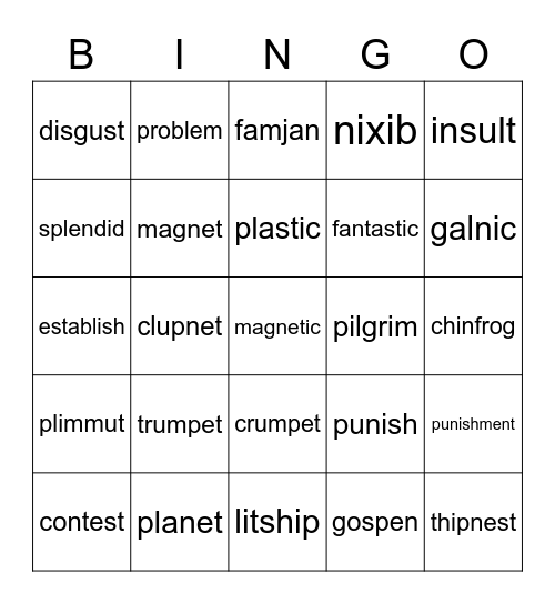 Closed Syllables Bingo Card