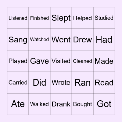 Past Verbs Bingo Card