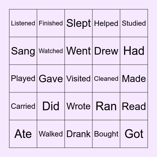Past Verbs Bingo Card