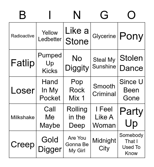 RR Rock & Roll Bingo Card