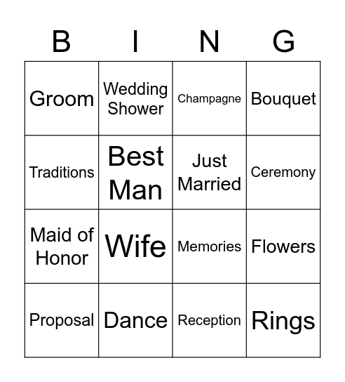 Wedding Bingo Bliss Bingo Card
