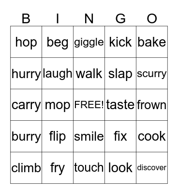 Past Tense Verbs - Bingo Card