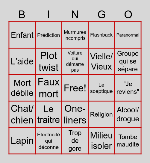 Le bingo de l'horreur °-° Bingo Card