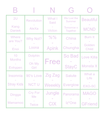 Minjae’s Musical Bingo Card