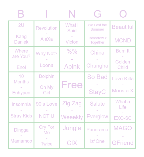 Minjae’s Musical Bingo Card